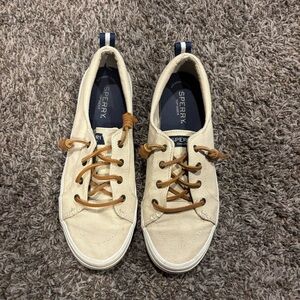 Sperry Beige Canvas Shoes with Tan Laces